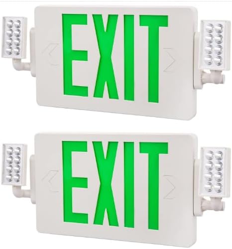 Spectsun 8 Packs Exit Signs with Emergency Lights,120-277VAC-LED Combo Emergency Light with Backup Battery-Double Face UL Listed Green Letter Exit Sign Lighting-Hard Wired-Fire Resistant