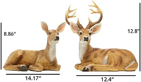 JHVYF Adorable Deer Statue Decor for Garden Yard Buck & Doe Lying Outdoor Sculptures for Home Decor 312-313…
