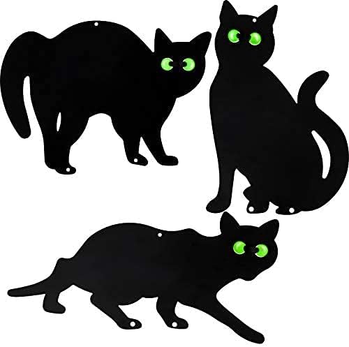 WILLBOND 3 Pack Halloween Metal Black Cats with Reflective Eyes Halloween Yard Lawn Stakes Garden Scare Animal Silhouette Statues Stakes for Home Yard Outdoor Decorations