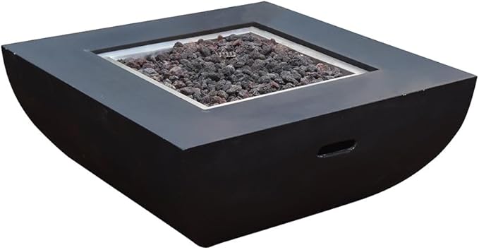 Aurora Concrete Fire Pit 34" x 34" Outdoor Patio Firepit Includes Lava Rocks Modern Fire Pits & Outdoor Fireplaces for Garden, Deck, Indoor & Outdoor Heating