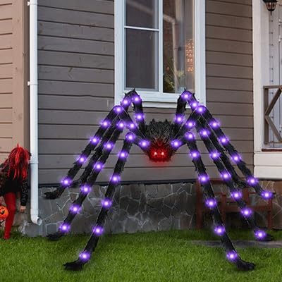 Halloween Decorations Outside Giant Spider:Acina Outdoor Decor Lighted Spider 6.6FT, Light Up with 90 LED for Yard Porch Gardens Lawns Party (6.5FT/78IN/200CM Halloween Giant Spider)