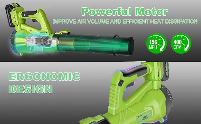 FTOP Leaf Blower Cordless with 2 Batteries and Fast Charger, 6 Speed Mode, 21V Electric Garden Blower for Lawns, Gardens, Yard, Deck, Snow, Leaves Cleaning -Variable Speed