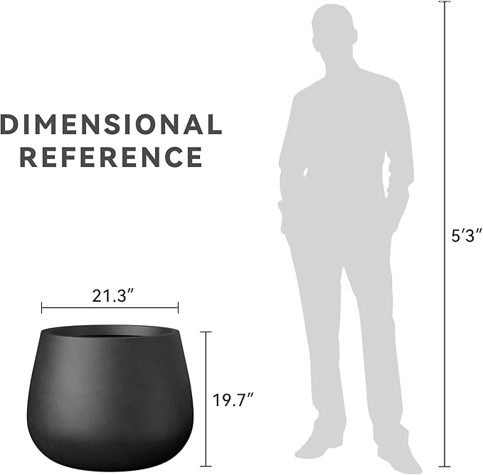 Kante Curva Series Planter, 21.3 Inch Round Concrete Plant Pot with Draiange Hole and Rubber Plug, Suitable for Indoor Plants, Home, Garden, Patio, Black