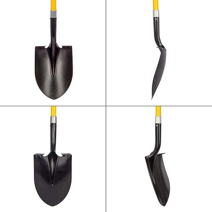 Heavy Duty Gardening Shovel, 56 Inch Round Blade with Fiberglass Handle (Yellow)