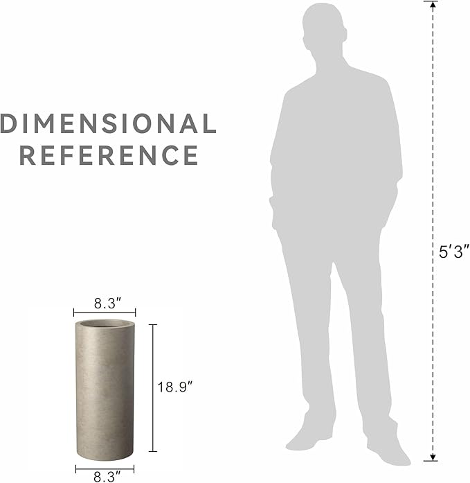 Kante 18.9 Inch Tall Cylindrical Planter, Large Round Plant Pots with Drainage Hole, Made with Concrete, Suitable for Indoor Outdoor Plants, Home Decor, Weathered Concrete