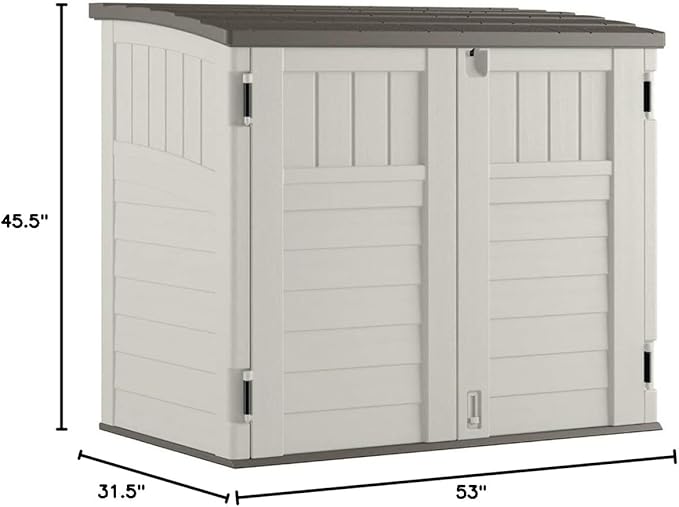 Suncast 4 Pack 34 Cu Ft Capacity Horizontal Outdoor Storage Shed for Garbage Cans, Garden Accessories, Backyard, and Patio Use, Vanilla