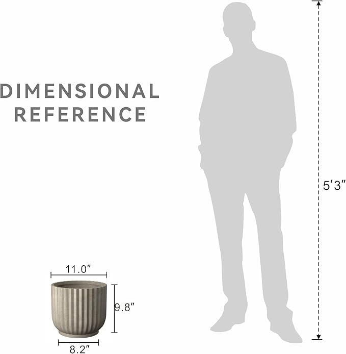 Kante Round Fulted Planter, 11 Inch Dia Large Concrete Plant Pots with Drainage Hole and Rubber Plug, Modern Decor for Indoor Outdoor Plants, Flower, Weathered Concrete