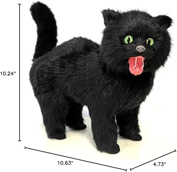 Spooky Black Cat Statue - Realistic Halloween Cat Decor, Witch’s Familiar Prop for Haunted House, Gothic Party, Scary Prank