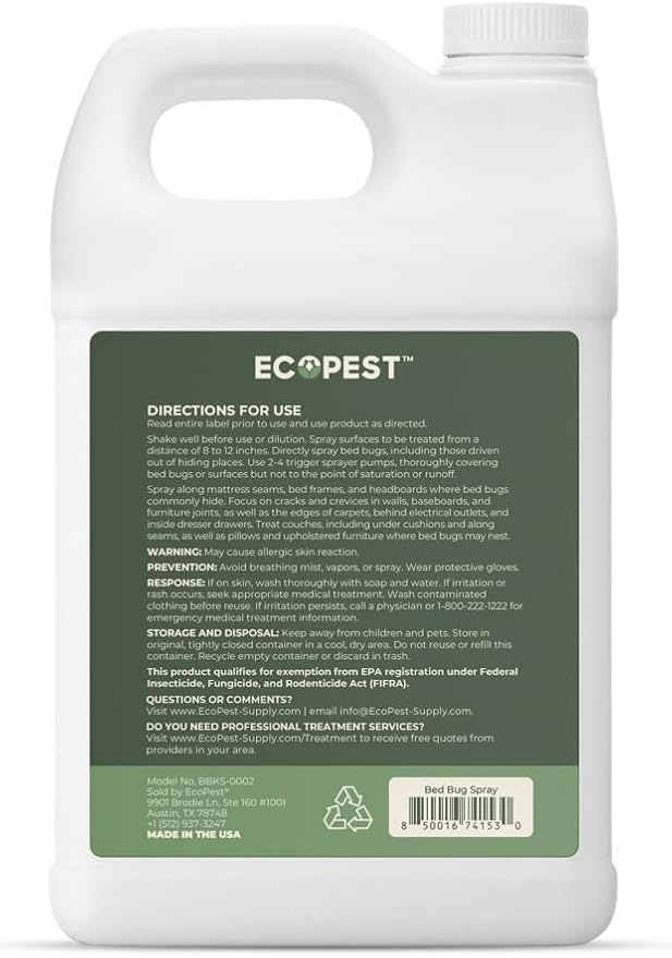 Bed Bug Spray – Natural, Plant-Based Killer for Indoor Pest Control | Home Bedbug Spray and Repellent | Made with Clove Oil, Safe for Use Around Children and Pets (128 oz)