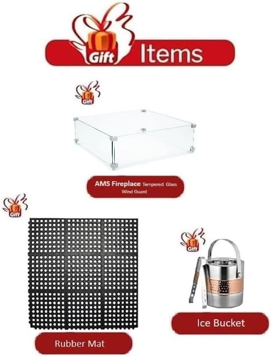 Elementi Manhattan Gas Fire Pit Bundle Concrete Fire Table, Outdoor Fire Pit Electronic Ignition | Canvas Cover, Lava Rock Included | Free AMS Wind Guard | Dark Gray (Propane Gas)