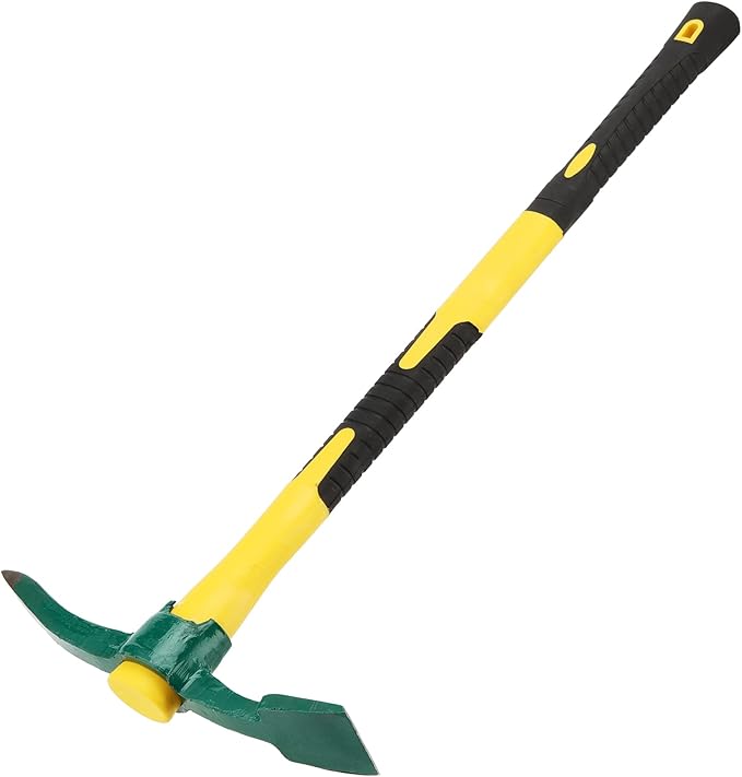 24 Inch Pick Mattock Hoe, Forged Weeding Mattock Pick Axe with Fiberglass Handle, Heavy Duty Garden Mattock Tool Adze Hoe for Gardening, Camping, Prospecting