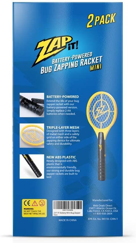 Zap It Bug Zapper Battery Powered (2xAA Included) Bug Zapper Racket, 3,500 Volt, 2 Pack