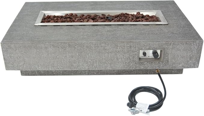 Hampton Concrete Fire Pit 56" x 32" Outdoor Patio Firepit Includes Lava Rocks Modern Fire Pits & Outdoor Fireplaces for Garden, Deck, Indoor & Outdoor Heating