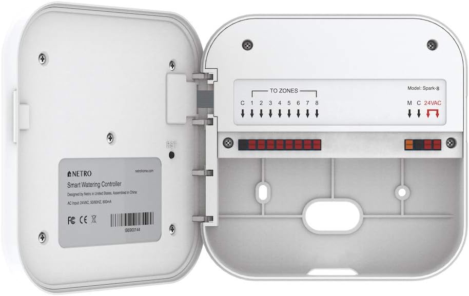 Netro Spark Smart Sprinkler Controller, WiFi, Weather Aware, Remote Access, Compatible with Alexa (8 Zone)