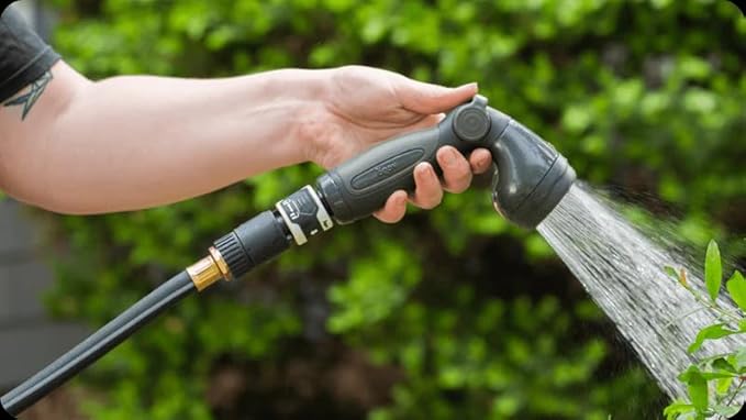 Garden Hose Nozzle - 9 Spray Patterns, Metal, Thumb Control, On/Off Valve, High Pressure Heavy Duty Water Hose Spray Nozzle for Gardening, Lawn Care, and Cleaning Tasks-Seaweed Green