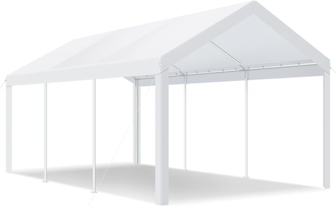 COBIZI Carport Canopy 12x20 Heavy Duty Car Tent Garage, Galvanized Frame Car Canopy Outdoor Shelter Waterproof & UV Protected with Built-in Sandbags & All-Season Tarp for Car Boat Truck, White