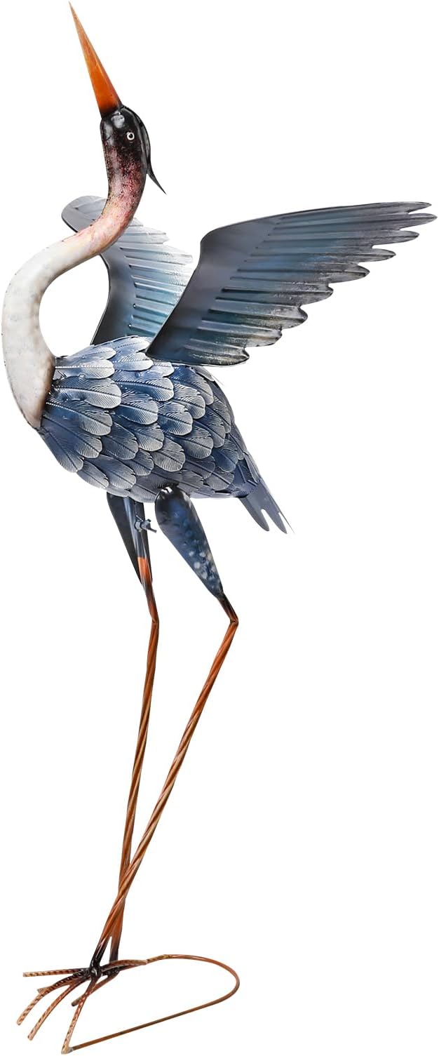 MUMTOP Crane Garden Statues for Outside, Blue Heron Garden Sculpture Statue, 37 Inch Large Bird Yard Art for Backyard Pond Patio Porch Decoration