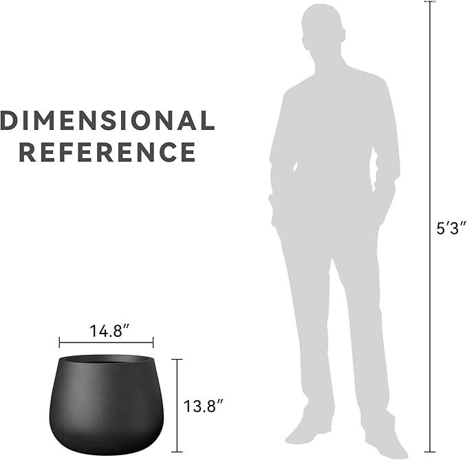 Kante Curva Series Planter, 14.8 Inch Round Concrete Garden Pot with Draiange Hole and Rubber Plug, Suitable for Indoor Plants, Home, Garden, Patio, Black