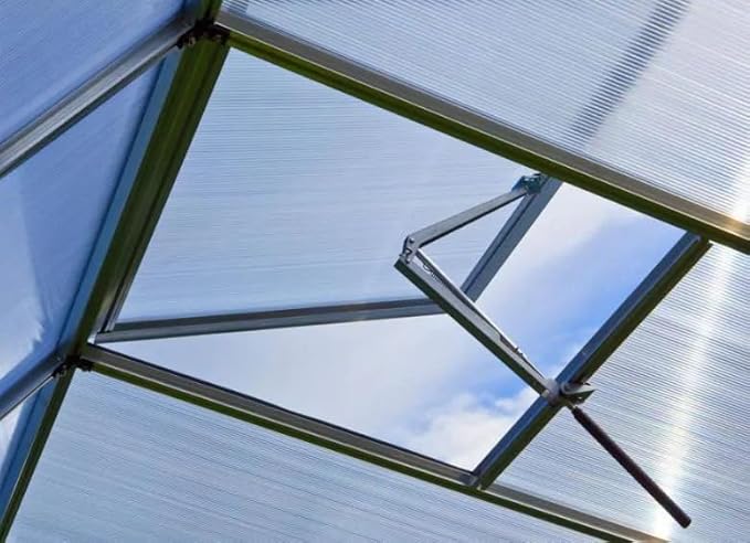 Greenhouse Rubin 7 Aluminum Frame 8.6 x 14.6 ft with Approx. 10 mm Polycarbonate Panels - with 2 Extra Skylights and 2 Automatic Window Openers