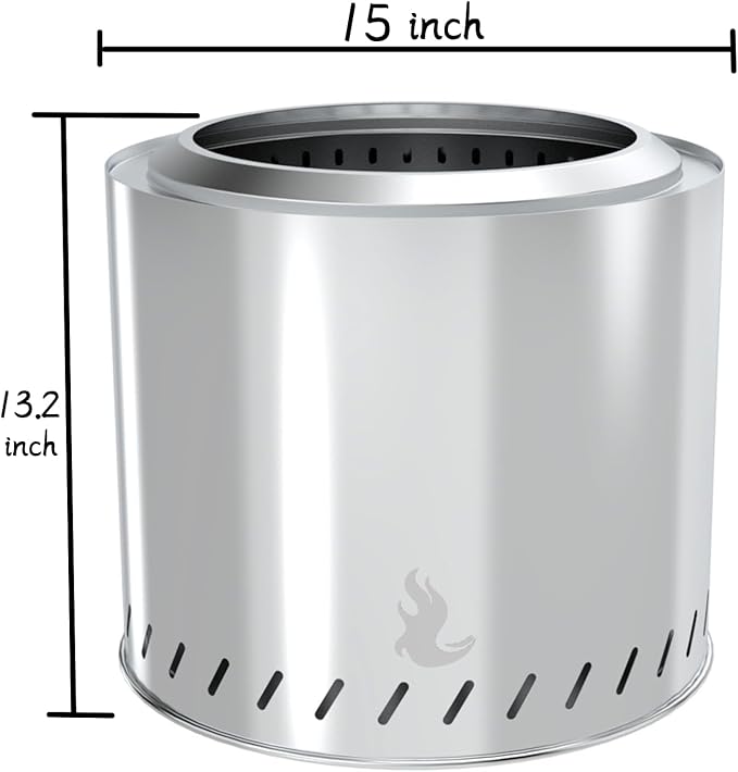 15 Stainless Steel Smokeless Fire Pit, Outdoor Smokeless Firepit, Wood Burning Fire Pits for Camping, Bonfire, Low Smoke Firepit for Outside (Oblique Hole)