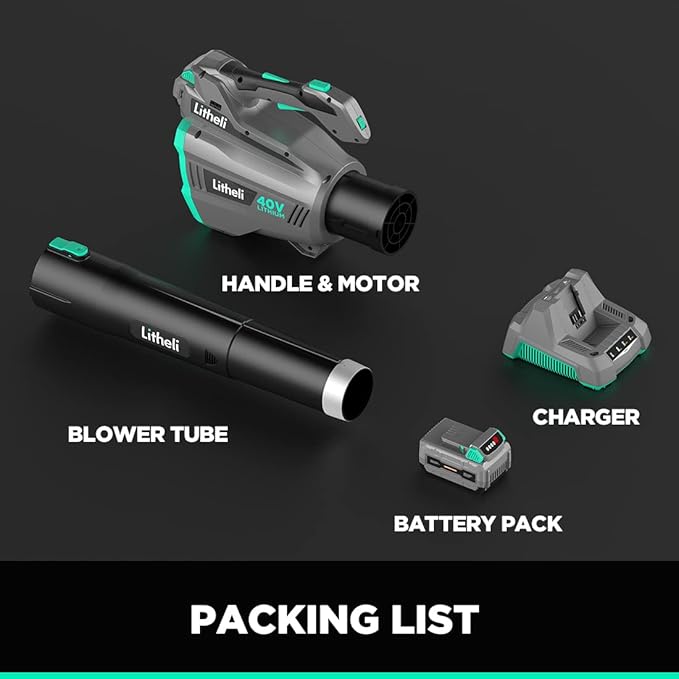 Litheli Cordless Leaf Blower 40V, 480 CFM Battery Leaf Blowers for Lawn Care, with Brushless Motor, Axial Blower for Blowing Leaf, Dust, Snow, Debris, with 2.5Ah Battery & Charger Included, Black