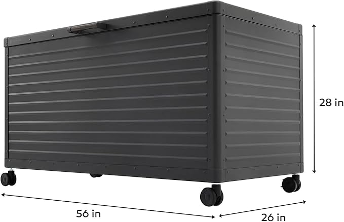 175 Gallon Outdoor Storage Box Waterproof, Metal Deck Box with wheels for Patio Furniture, Garden Tools, Outdoor Cushion, Charcoal