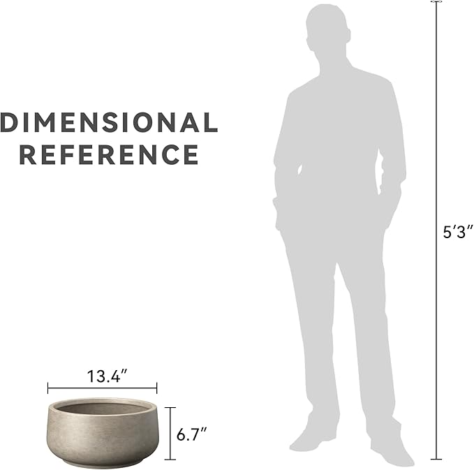 Kante 13.4" Dia Round Curvy Concrete Planter, Large Plant Pots with Drainage Hole and Rubber Plug for Indoor Outdoor Plants, Flower Pot for Home Garden Patio Porch, Weathered Concrete