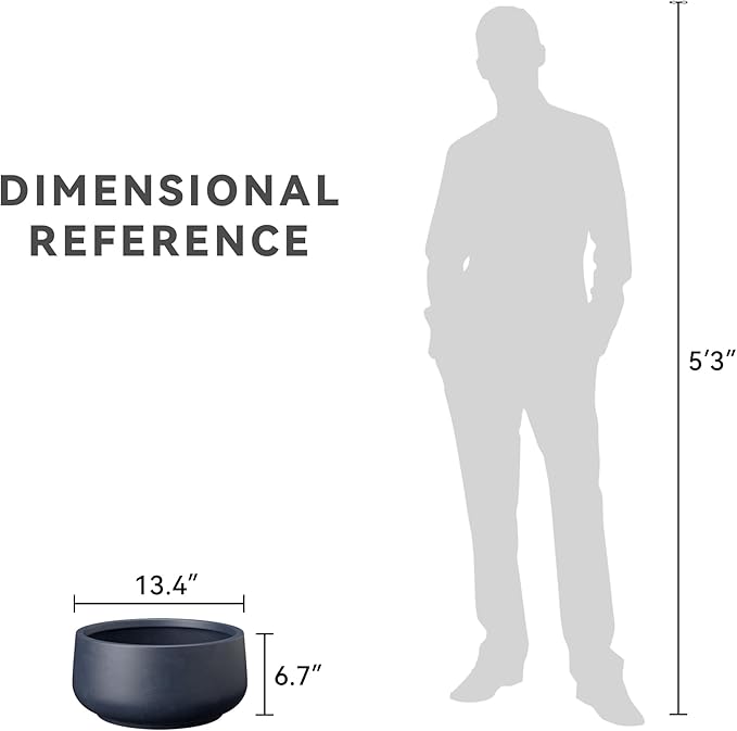 Kante 13.4" Dia Round Curvy Concrete Planter, Large Plant Pots with Drainage Hole and Rubber Plug for Indoor Outdoor Plants, Flower Pot for Home Garden Patio Porch, Charcoal