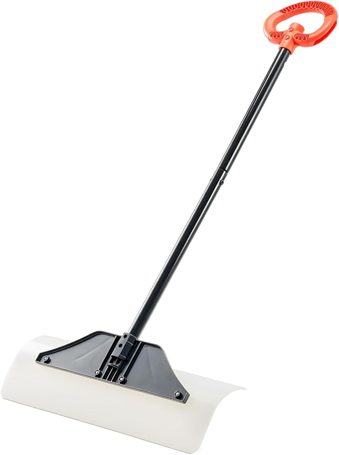 VEVOR Snow Pusher, 24 inch Wide Push Snow Shovel Plow for Driveway, Sidewalks and Doorways with Segmented Handle, Ergonomic Grip and HDPE Plastic Blade