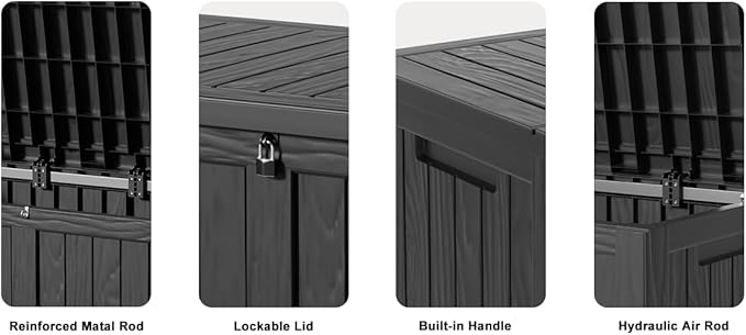120 Gallon Deck Box,Resin Outdoor Storage Box with Lockable for Patio Furniture, Pool Toys, Garden Tools Waterproof Outside Storage Box (Black)