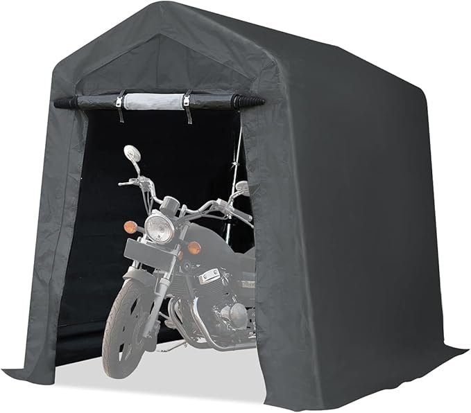 ADVANCE OUTDOOR 6x8 ft Outdoor Portable Storage Shelter Shed with 2 Roll up Zipper Doors & Vents Carport for Motorcycle Waterproof and UV Resistant Portable Garage Kit Tent, Gray