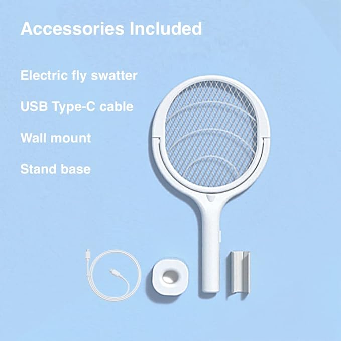 Electric Bug Zapper Racket Mosquito Fly Gnat Wasp Killer USB Type-C Rechargeable Electric Fly Swatter Racket Fly Mosquito Zapper Indoor Rotating Head (1 - Pack)