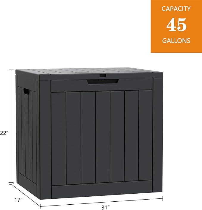 Modern-Depo 45 Gallon Waterproof Storage Deck Box Patio Furniture Organization Container with Lockable Lid, PP Outdoor Side Table for Garden, Yard, Poolside, Black
