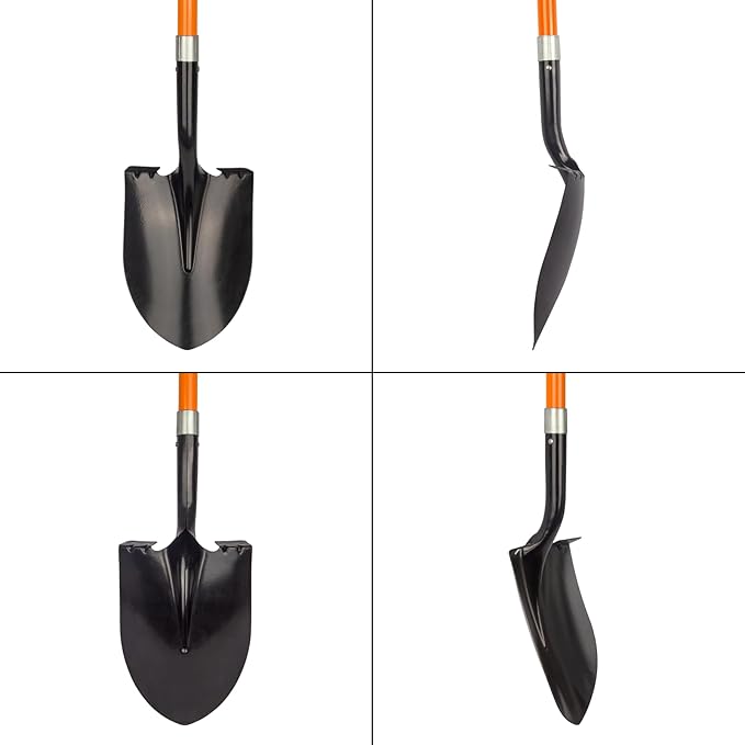 Heavy Duty Gardening Shovel, 56 Inch Round Blade with Fiberglass Handle (Orange)