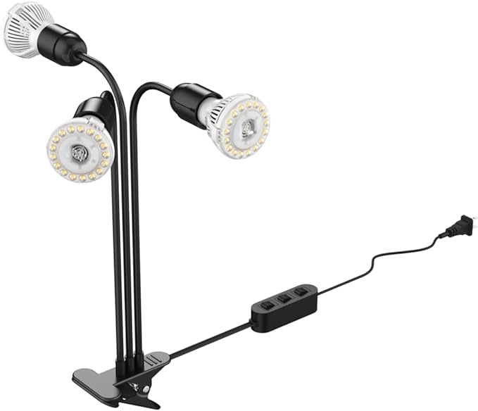 SANSI LED Grow Lights for Indoor Plants, 450W Full Spectrum 3-Head Gooseneck Grow Lamp with Ceramic Tech., 30W Power Clip-on High PPFD Plant Light with Optical Lens, Lifetime Free Bulb Replacement