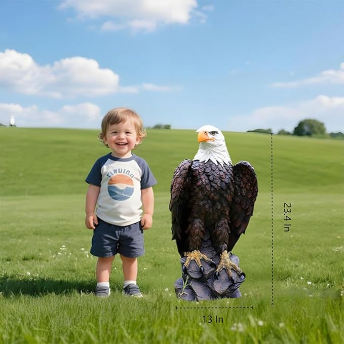 Bald Eagle Statue Outdoor - Large American Eagle Figurine for Garden, Yard, and Outside Decor | Majestic Realistic Hand-Painted Resin Sculpture, 24.4-Inch