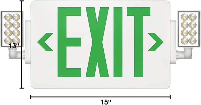 Spectsun 1 Pack Exit Signs with Emergency Lights,120-277VAC -LED Combo Emergency Light with Backup Battery-Double Face UL Listed Green Letter Exit Sign Lighting-Hard Wired-Fire Resistant