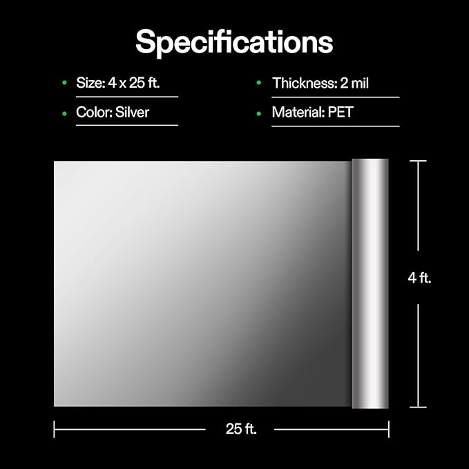 VIVOSUN Highly Reflective Mylar Film Roll 4FT x 25FT for Outdoor Grow Room Indoor Decoration Aluminum Paint Coated 2 Mil Silver