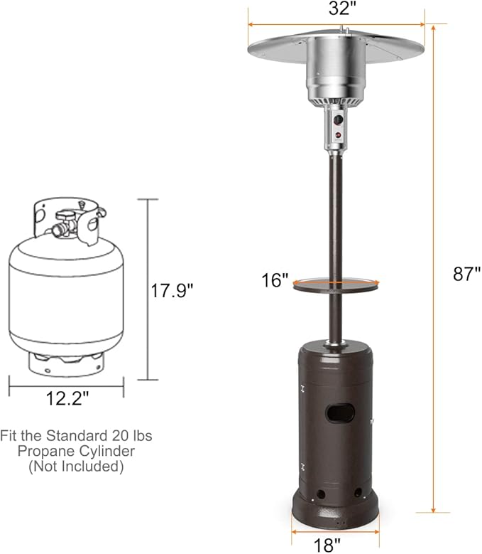 Giantex Outdoor Propane Heater, 48000 BTU Standing Gas Heater w/Shelf Tabletop & Wheels, Tip-Over Protection & Auto Shut Off, CSA Certified, Portable Patio Heater for Home & Commercial Use (Bronze)