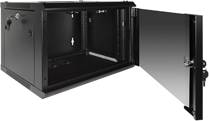 NavePoint 6U Server Rack Enclosure with Glass Door, Cooling Fan, Locks, & Removable Side Panels - 6U Wall Mount Network Cabinet 19 Inch Rack 17.7 Inches Deep