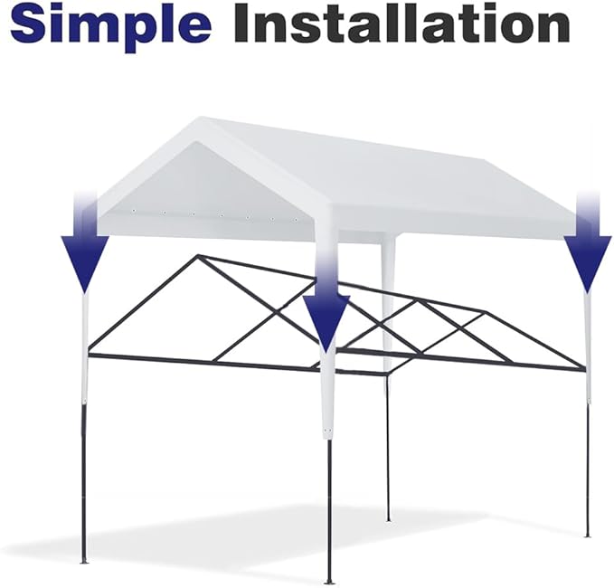 Carport Replacement Canopy, Replacement Top Cover for 10' x 20' Carport Frame, 180G PE Fabric Waterproof & UV Protected Tarp with Ball Bungees, White (Only Top Cover, Frame is not Included)