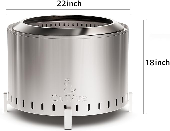 22 inch Stainless Steel Smokeless Fire Pit, Outdoor Smokeless Firepit, Wood Burning Fire Pits for Camping, Bonfire, Low Smoke Firepit for Outside (Vertical Hole)