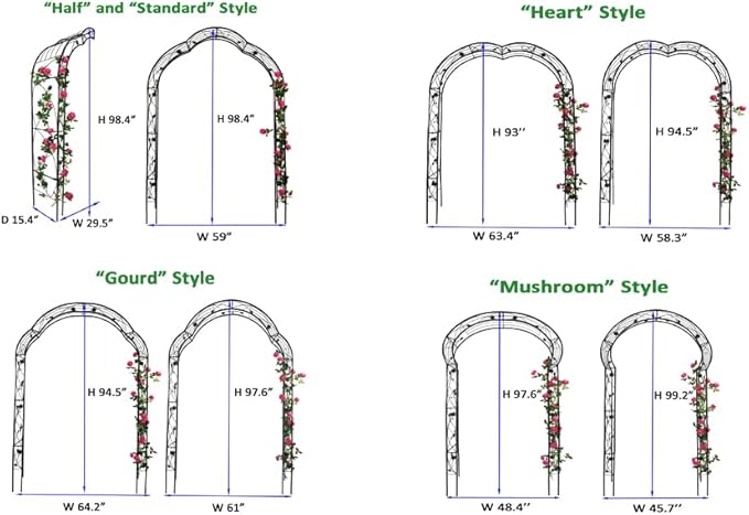 Metal Garden Arch 98.4" H Garden Arbor Trellis Climbing Plants Support Rose Arch Outdoor Lawn Wedding Party Events Archway Black