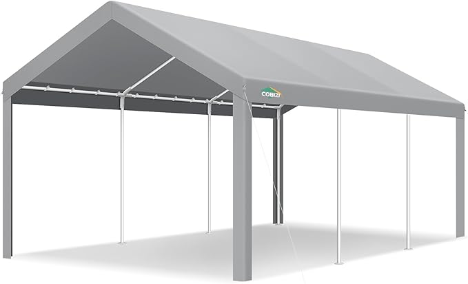 COBIZI Carport Canopy 12x20 Heavy Duty Car Tent Garage, Galvanized Frame Car Canopy Outdoor Shelter Waterproof & UV Protected with Built-in Sandbags & All-Season Tarp for Car Boat Truck, Gray