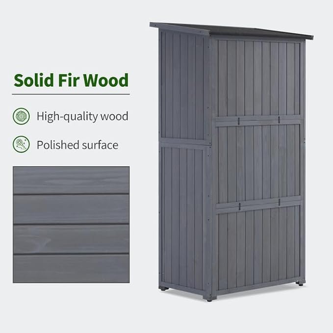 MCombo Outdoor Storage Cabinet, Wooden Storage Shed with Latch, Outside Garden Tool Shed with 2 Doors for Patio Yard Lawn, 0808 (Grey, Medium)