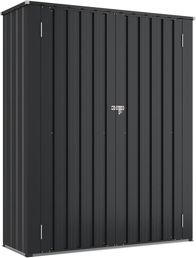 Aoxun 55x19 in Outdoor Storage Cabinet Metal Garden Shed with 2 Adjustable Shelves 3 Layer Indoor& Outdoor Waterproof Vertical Storage Shed for Patio Garden, Garage, Porch (Black, 40 Cu.Ft)