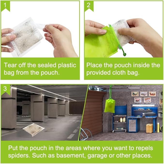 15 Pack Natural Spider Repellent Indoor Use Made with Plant-Based Ingredients, Powerful Spider Repellent Pouches for House Garage to Get Rid of Spiders Outdoor Indoor, Easy to Use, Safe & Non-Toxic