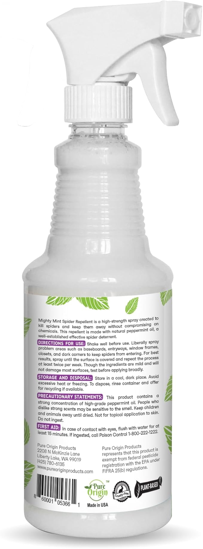 Mighty Mint Peppermint Oil Spider Repellent Spray – Natural Indoor & Outdoor Bug Control for Spiders and Insects – Plant-Based, Extra-Strong Formula - 16 oz