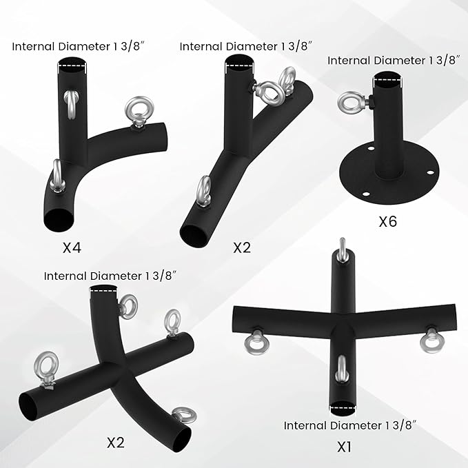 1 3/8'' Canopy Fittings for 6 Leg Carport Frame Parts, Black Canopy Pipe Fittings with Eye Bolts, Carport Frame Kit Low Peak Connectors with 156 Degree Angle(15Pcs)