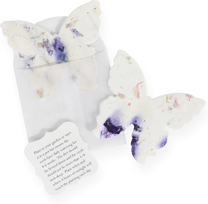 Set of 24 Purple Butterfly – Plantable Seed Paper Embedded with Wildflower Seeds for Bridal Shower, Wedding Gift, Birthday, & Other Milestone Celebrations